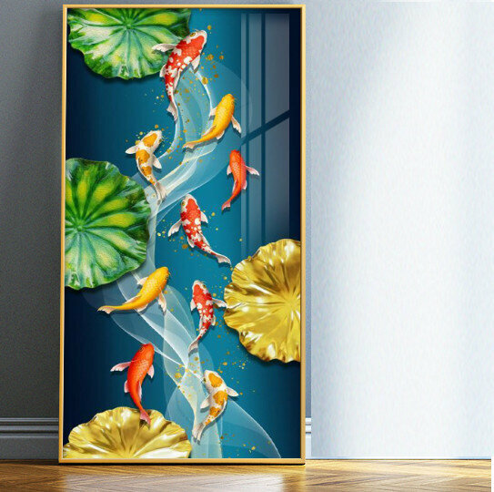 Hot style Chinese lotus entrance decorative painting [more than enough every year-6] size [60*120cm crystal porcelain surface + thickened aluminum alloy frame]