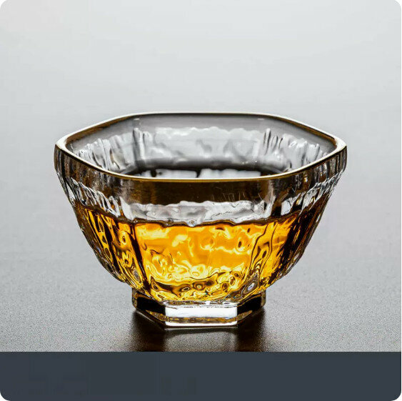 Hotly recommended household glass tea cup [Ice Dew "Hexagonal Cup" painted with gold - color box]