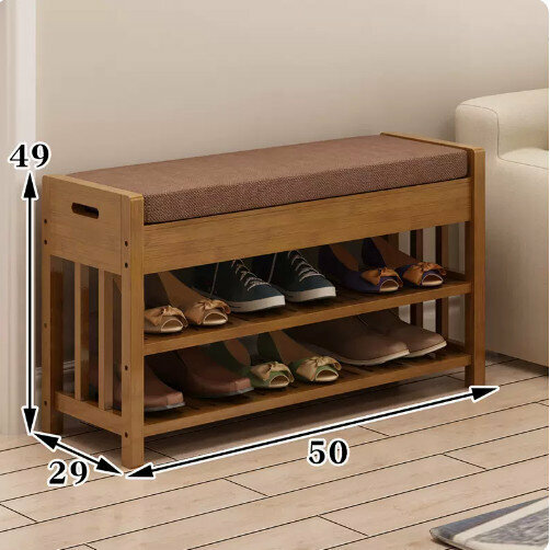 Hot-recommended wooden storage rack (50 long cushioned shoe changing stool (brown))