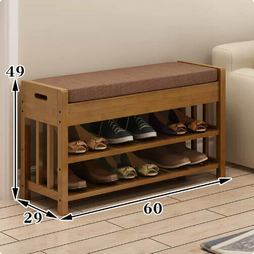 Hot-recommended wooden storage rack (60 long padded shoe changing stool (brown))