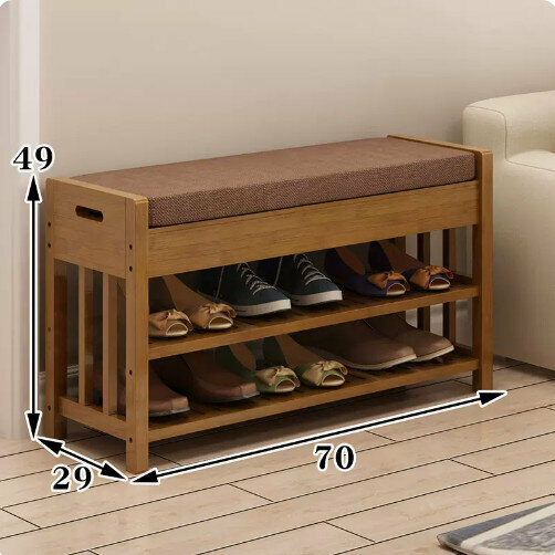 Popular wooden storage rack (70 long cushioned shoe changing stool (brown))