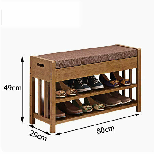 Popular wooden storage rack (80 long cushioned shoe changing stool (brown))