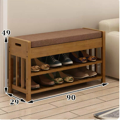 Popular wooden storage rack (90 long cushioned shoe changing stool (brown))