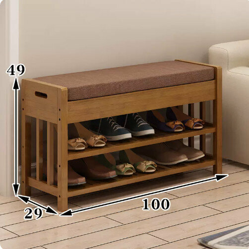 Popular wooden storage rack (100 long cushioned shoe changing stool (brown))