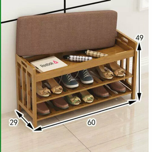 Popular wooden storage rack (storage model 60 long cushioned shoe changing stool [brown])