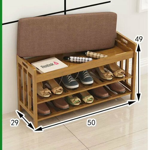 Popular wooden storage rack (storage model 50 long cushioned shoe changing stool [brown])