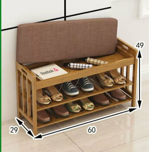 Popular wooden storage rack (storage model 100 long cushioned shoe changing stool [brown])