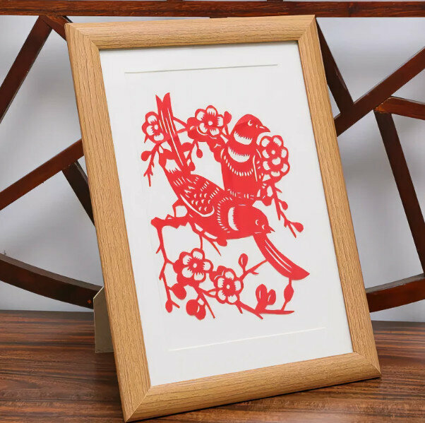 Popular New Year paper-cut aluminum alloy photo frame (raw wood color 4k [53*38 cm] wall hanging)