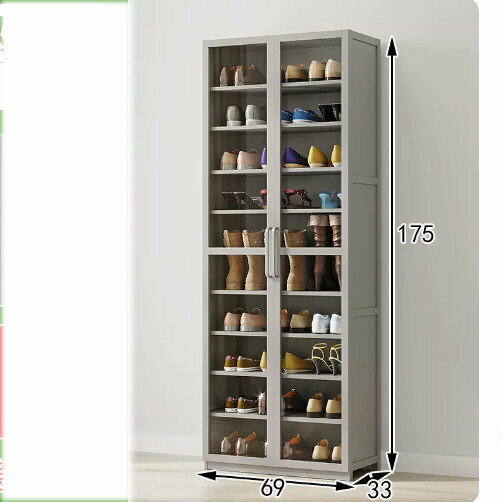 Popular household shoe storage rack (shoe cabinet with double transparent doors, tall model [elegant gray])