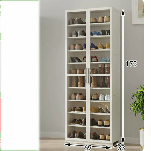 Popular household shoe storage rack (double transparent door shoe cabinet, tall model [Nordic white])