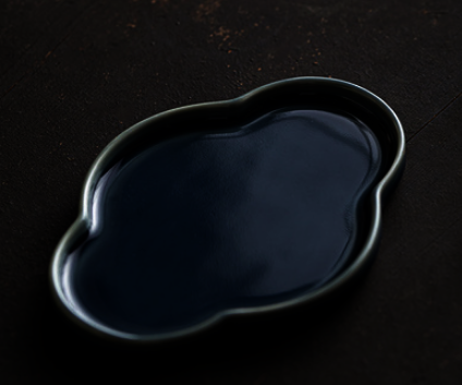 爆款復古陶瓷茶果盤(海棠盤-霽藍)(尺寸:長17.8CM 寬12.5CM 高1.5CM)