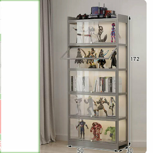 爆款透明儲物櫃展示櫃（灰色六層50【手辦櫃】）