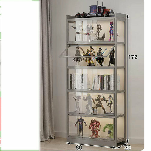 爆款透明儲物櫃展示櫃（灰色六層80【手辦櫃】）