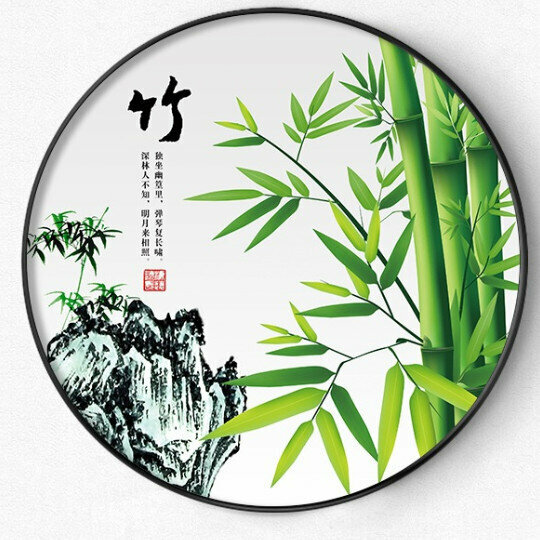 爆款中式圓形裝飾畫【夏竹（黑色框）】尺寸【直徑70*70cm烤瓷平面】