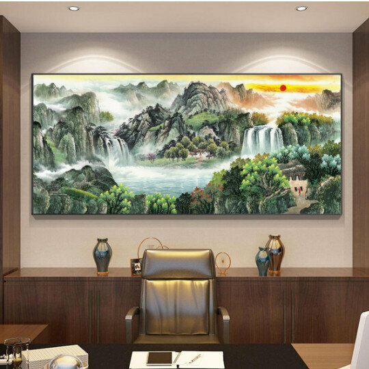 新款客廳裝飾掛畫【03款聚寶盆】尺寸【120*40cm亮面晶瓷+鋁合金黑色邊框】
