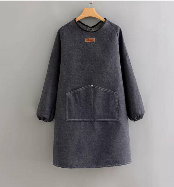 New one-size-fits-all anti-fouling work apron - regular denim leather label long sleeves - mountain pocket