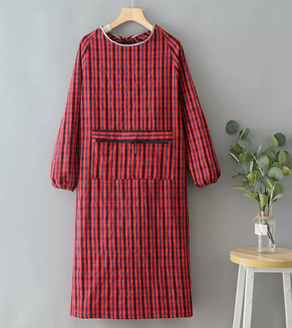New extended thick zippered pocket-red plaid-simple apron