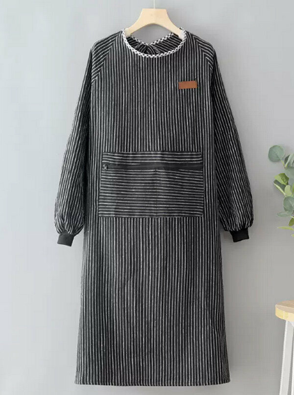 New lengthened coarse cloth long sleeves-thin black strips-simple apron (45-80KG)