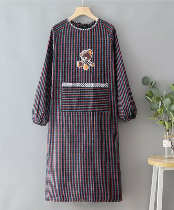 New style extended coarse cloth long sleeves-simple apron-sitting bear blue
