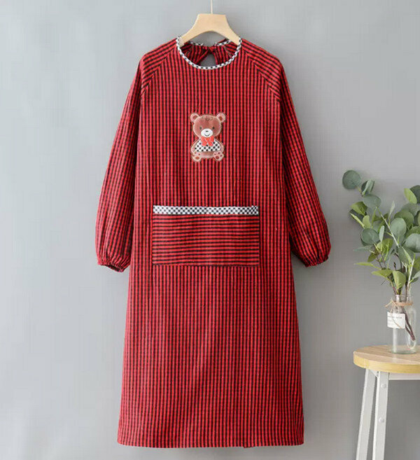 New style extra long denim long sleeves - simple apron - grizzly red
