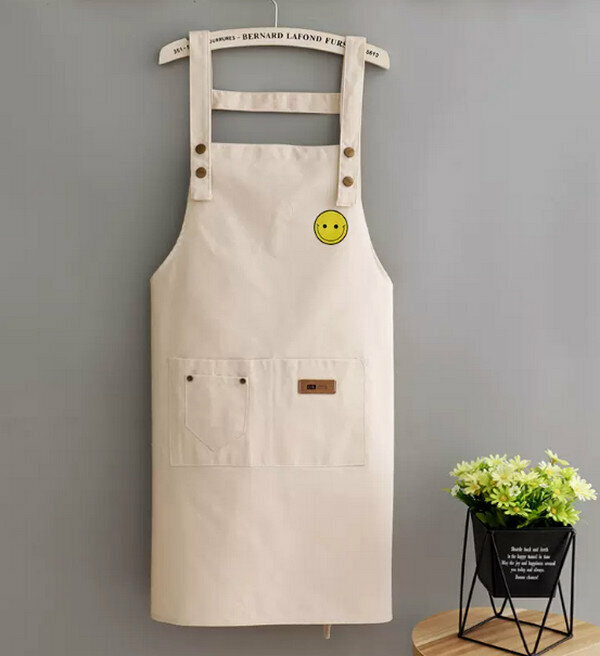 New fashionable one-size-fits-all apron-strap canvas-little smiley face-beige