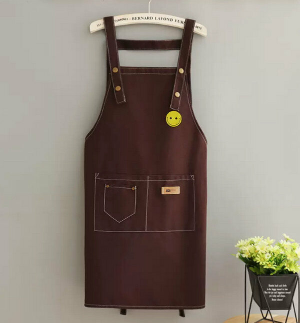 New fashionable one-size-fits-all apron-strap canvas-little smiling face-coffee color