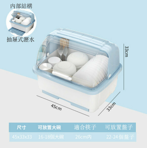 新款廚房碗筷收納瀝水碗櫃（特大號-聖潔藍）