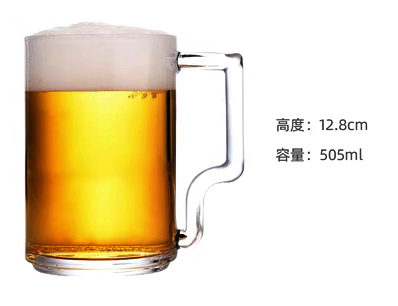 新款超大玻璃水杯帶把手大號啤酒杯(規格:505ml直身杯）