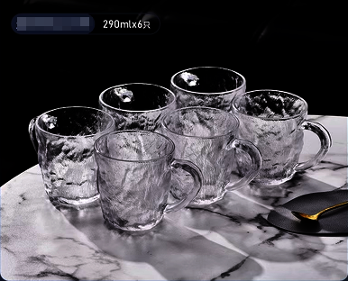 New glacier pattern glass cup with handle water cup teacup (specifications: transparent short style 6 pieces 290ml)
