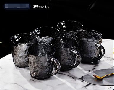 New glacier pattern glass cup with handle water cup teacup (specifications: ash low style, 6 pieces, 290ml)