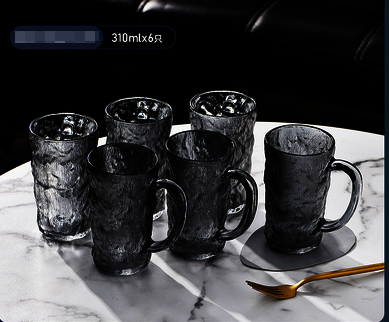 New glacier pattern glass cup with handle water cup teacup (specifications: ash tall style 6 pieces 310ml)