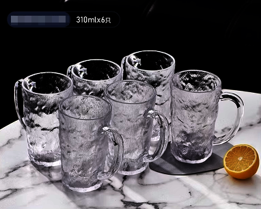 New glacier pattern glass cup with handle water cup teacup (specifications: transparent tall style 6 pieces 310ml)