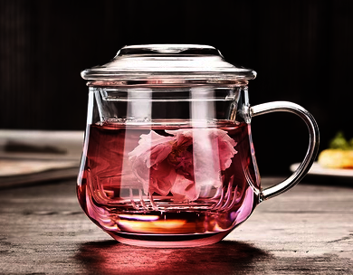 New teacup glass filtered scented tea household cup with lid and handle (specification: [3-piece set] 410ml Lanya cup)