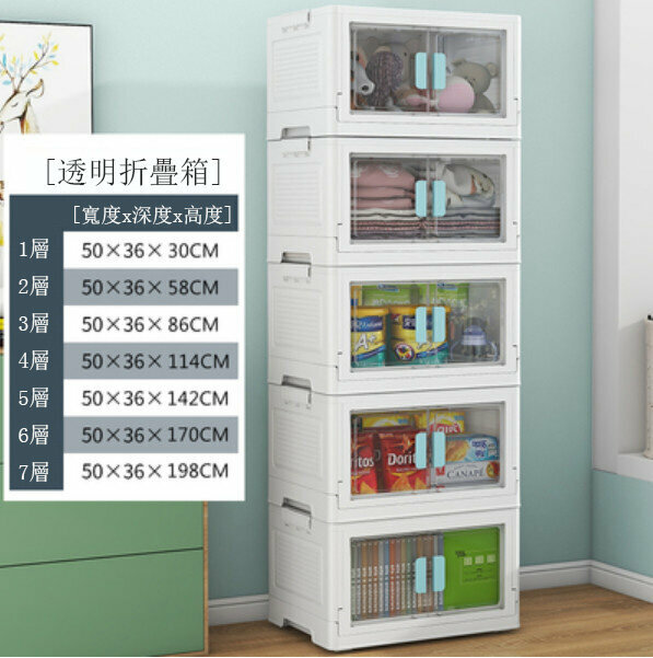新款塑料收納箱（雙開門-星空藍(加高加寬)）（格數：5層）