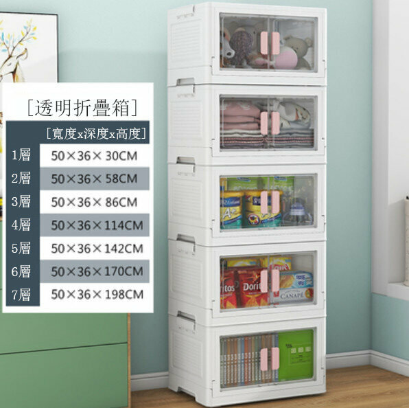 新款塑料收納箱（雙開門星空粉(加高加寬)）（格數：5層）