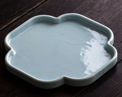 新款復古陶瓷茶果盤(如意盤-粉青)(尺寸:18.5*1.6CM)