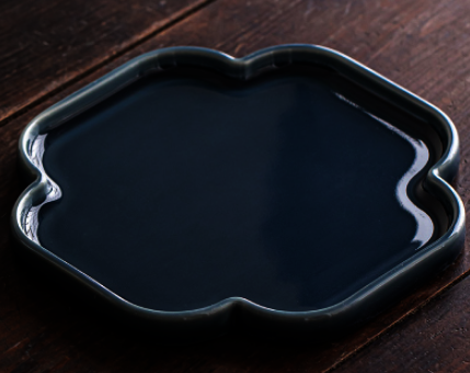 新款復古陶瓷茶果盤(如意盤-霽藍)(尺寸:18.5*1.6CM)