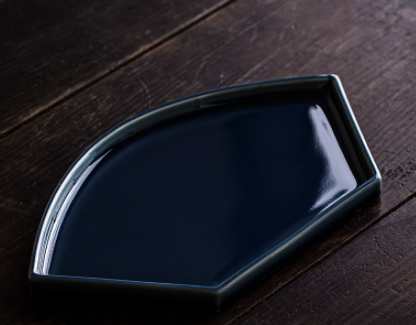 新款復古陶瓷扇形茶果盤(小號A-霽藍)(尺寸:長17CM*寬11CM)