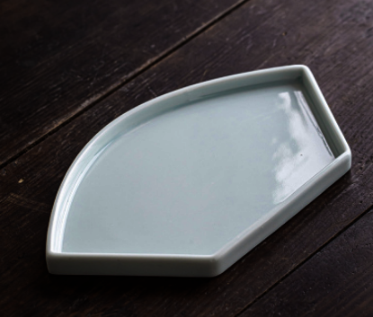 新款復古陶瓷扇形茶果盤(小號A-粉青)(尺寸:長17CM*寬11CM)