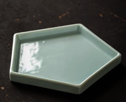 新款復古陶瓷五邊形茶果盤(小號-粉青)(尺寸:長約14.5CM)