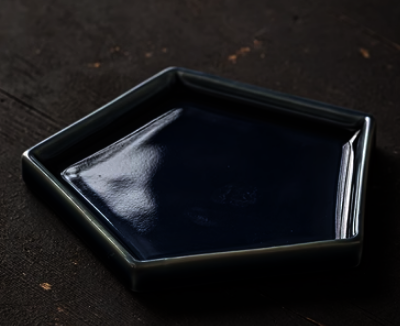 新款復古陶瓷五邊形茶果盤(小號-霽藍)(尺寸:長約14.5CM)
