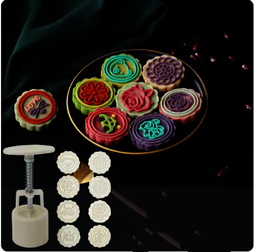 New mooncake mold 50g (8 flower pieces) (specifications: mold size: diameter 5*height 14CM, flower piece size: diameter 4.7*thickness 0.5CM)