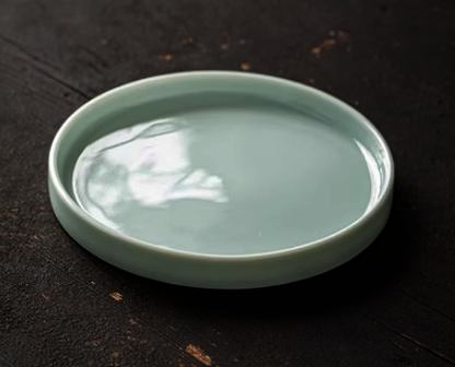新款復古陶瓷圓形茶果盤( 粉青)(尺寸:寬約12.6CM)