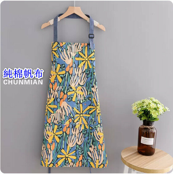 New fashionable and cute apron [canvas cotton halterneck (oil painting yellow)] [Specification: 76*68CM]