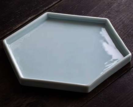 新款復古陶瓷六邊形茶果盤(大號-粉青)(尺寸:21*1.6CM)