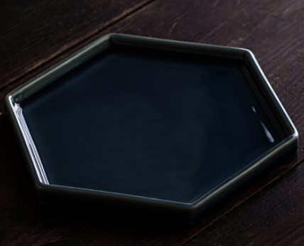 新款復古陶瓷六邊形茶果盤(大號-霽藍 )(尺寸:21*1.6CM)