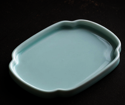 新款復古陶瓷方形平底茶果盤(粉青)(尺寸:長16.5CM*寬12.5CM*高1.5CM)