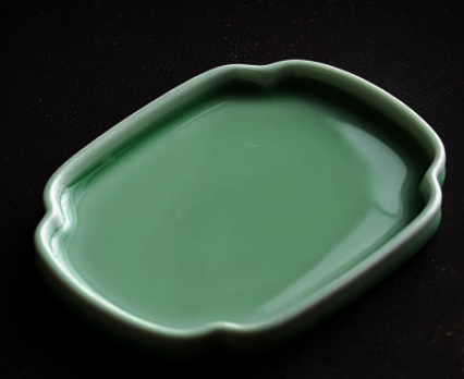 新款復古陶瓷方形平底茶果盤(梅子青)(尺寸:長16.5CM*寬12.5CM*高1.5CM)