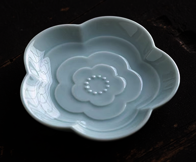 Hot selling Chinese exquisite ceramic tea tray (Sakura-Pink Green) (size: width 11.5CM*height 2CM)