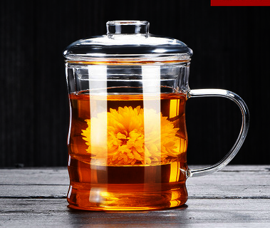 Hot selling tea cup glass filtered scented tea household cup with lid and handle (specification: [3-piece set] 350ml bamboo cup)